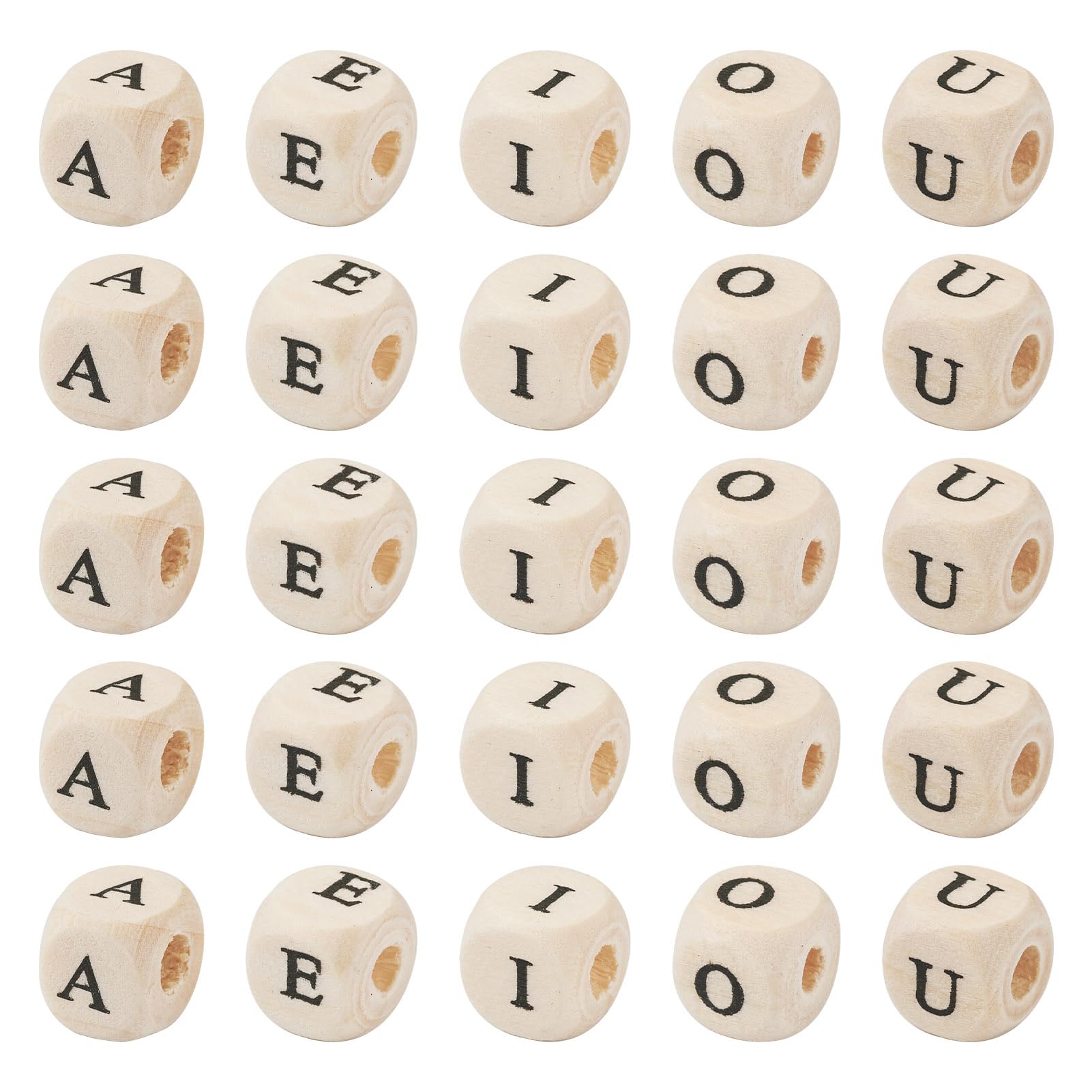 Spritewelry 250Pcs 8mm Wood Initial Letter Beads Cube Wooden Beads Natural Wooden Square Beads A E I O U Loose Beads Craft Letter Spacer Beads for Bracelet Necklace Earring Phone Decor Making