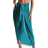 Eicolorte Beach Sarong Pareo Womens Semi-Sheer Swimwear Cover Ups Short Skirt with Tassels