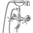 Aolemi Wall Mount Bathtub Faucet with Handheld Shower Polish Chrome Double Cross Handle Mixer Tap with Telephone Shaped Hand Sprayer Vintage Tub Filler