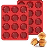 SILIVO Silicone Muffin Pan Set - 2 Pack Nonstick 12 Cup Cupcake Tray, 2.5 Inch Baking Molds for Quiches and Frittatas