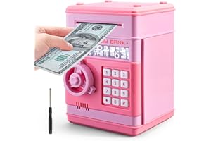 ATM Piggy Bank for Girls Boys, PhilaeEC Real Money Cash Coin Can Saving Box Electronic Money Safe Bank for Kids Baby and Adult Collection Games Supplies - Hot Birthday Gifts (Pink)