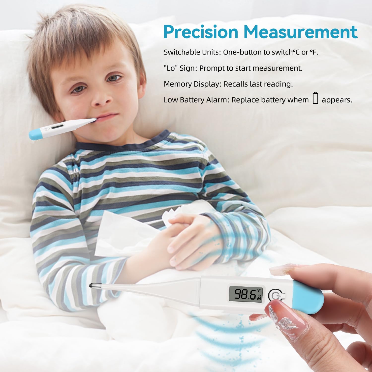 Thermometers for Adults Kids, Digital Fast Accurate Reading Oral Thermometer for Baby Temperature, Water-Resistant Easy-to-Use & Read, Probe Covers Included