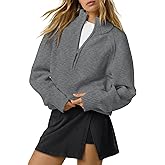 COCCKO Quarter Zip Pullover Sweaters for Women Long Sleeve V Neck Ribbed Knit Thumb Hole Jumper Tops S-2XL