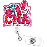 CNA Badge Reel Retractable - Funny Certified Nurse Assistant Badge Clip with ID Clip for Women Nursing Name Tag Card Cute Bling Glitter Badge Holder with Alligator Clip for Hospital Office Work
