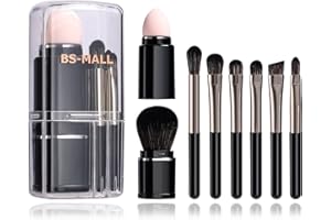 BS-MALL Makeup Brush Set Travel Premium Synthetic Foundation Powder Concealers Eye shadows Blush Makeup Brushes Purse Size With Case (Black)