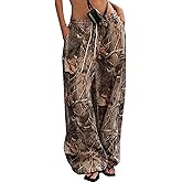 Qifeodm Women's Camo Sweatpants Y2K Wide Leg Baggy Pants Elastic Waist Drawstring Palazzo Joggers with Pockets