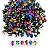 200+ Pieces 13x10mm Halloween Skull Beads for Jewelry Making Bracelets Necklaces Key Chains, Black Acrylic Mixed Skeleton (Colorful on Black)