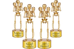 AORZIT Halloween Trophy 4 Pack Best Costume Skeleton Trophies, Halloween Skeleton Funny Trophy Plastic Tropies for Contest Awards, Halloween Party Prizes for Adults Party Supplies