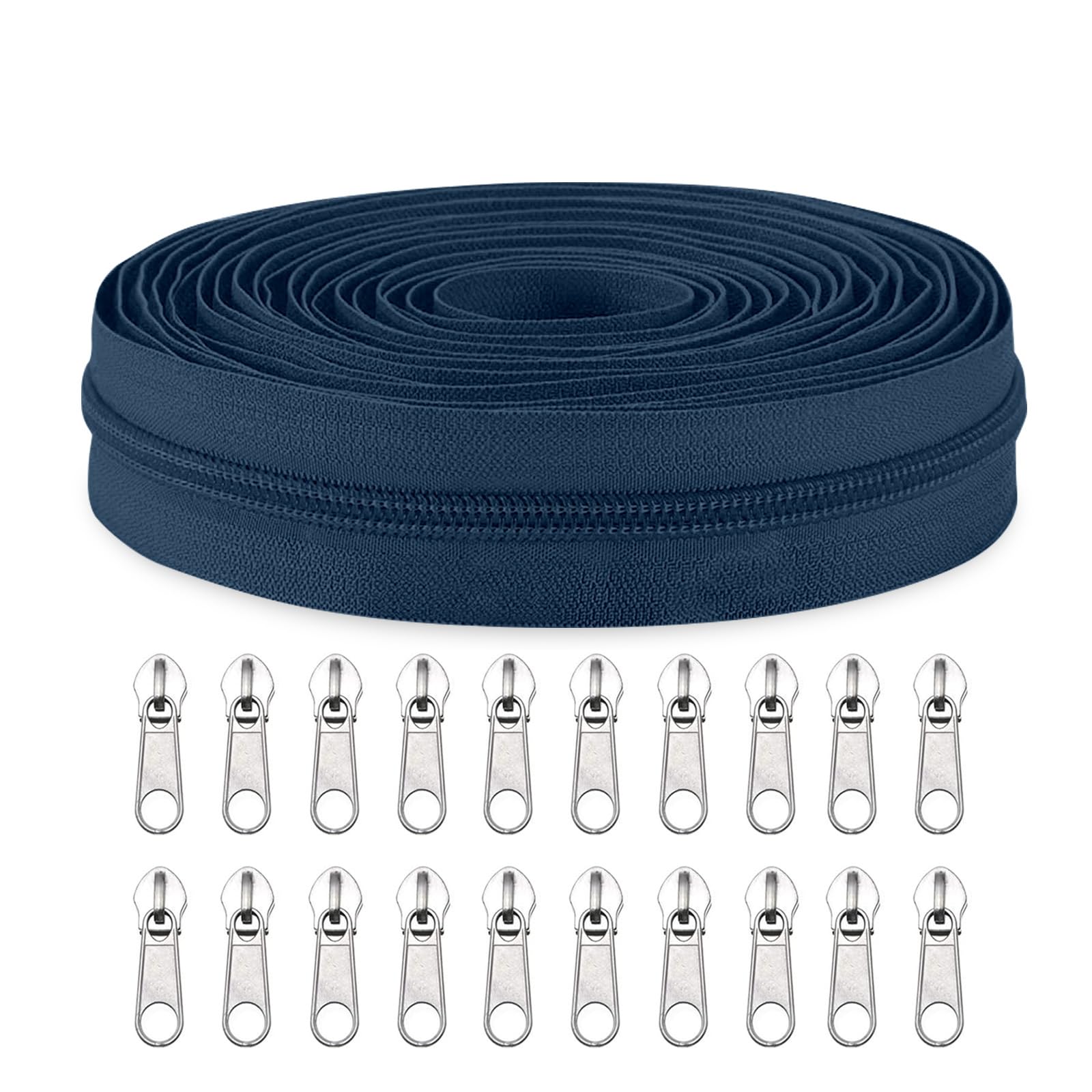 Sawoake #5 Nylon Coil Zippers by The Yard Bulk 10 Yards with 20pcs Zipper Sliders for DIY Sewing Tailor Craft Bag Garment Home Textile…(DarkBlue)