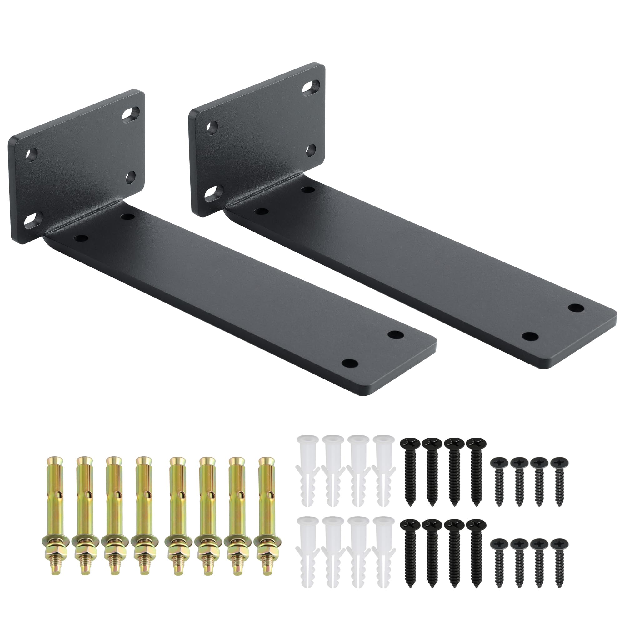 Mooche 2PCS Black Shelf Brackets, 90 Degree Floating Shelf Bracket, Scaffold Board Shelf Brackets 7inch/17.8cm, Heavy Duty Metal L Bracket for Shelves Support Wall Hanging — image 1