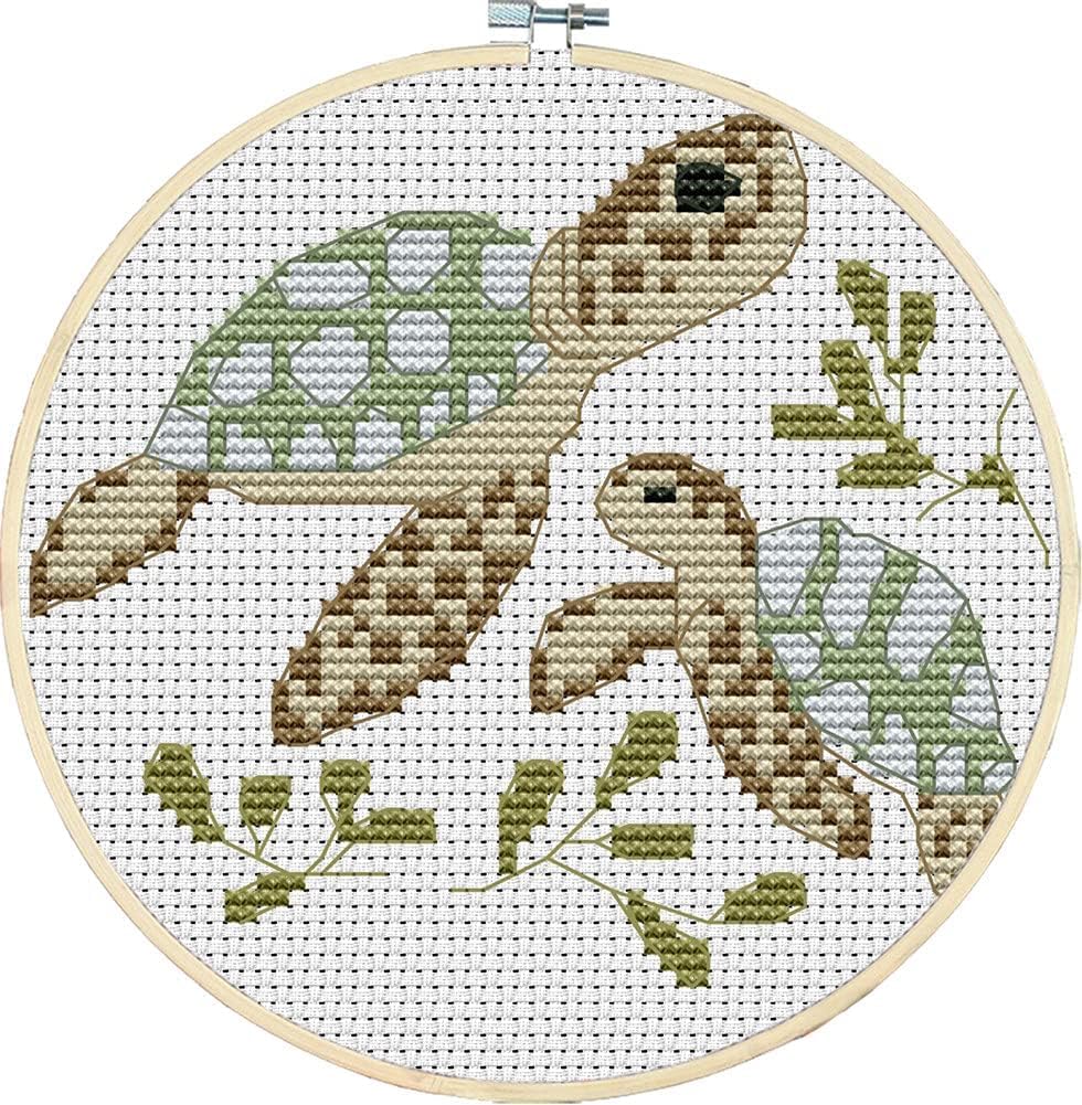 Gofission 11ct Stamped Cross Stitch Kits for Adults Beginners, Marine Animal Sea Turtle DIY Pre Printed Cross Stitch Embroidery Set with Accessories Wall Decor 20x20cm (Hoop)