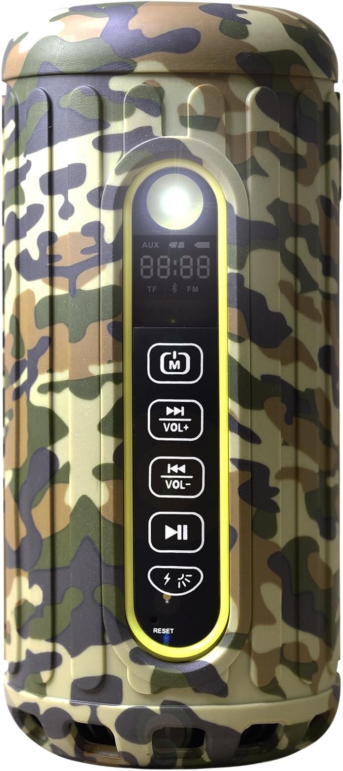 Bliiq Infinite X Portable Outdoor Bluetooth Wireless Speaker - Waterproof, Dustproof, Shockproof w/ Built-in Powerbank, LED light, Micro-SD card Slot - CAMOUFLAGE COLOR
