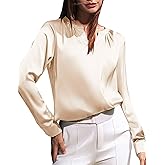 GRACE KARIN Women Blouses Dressy Casual Long Sleeve, Satin Silk Shirts for Work, Basic Tops V Neck, Fashion Outfits Trendy