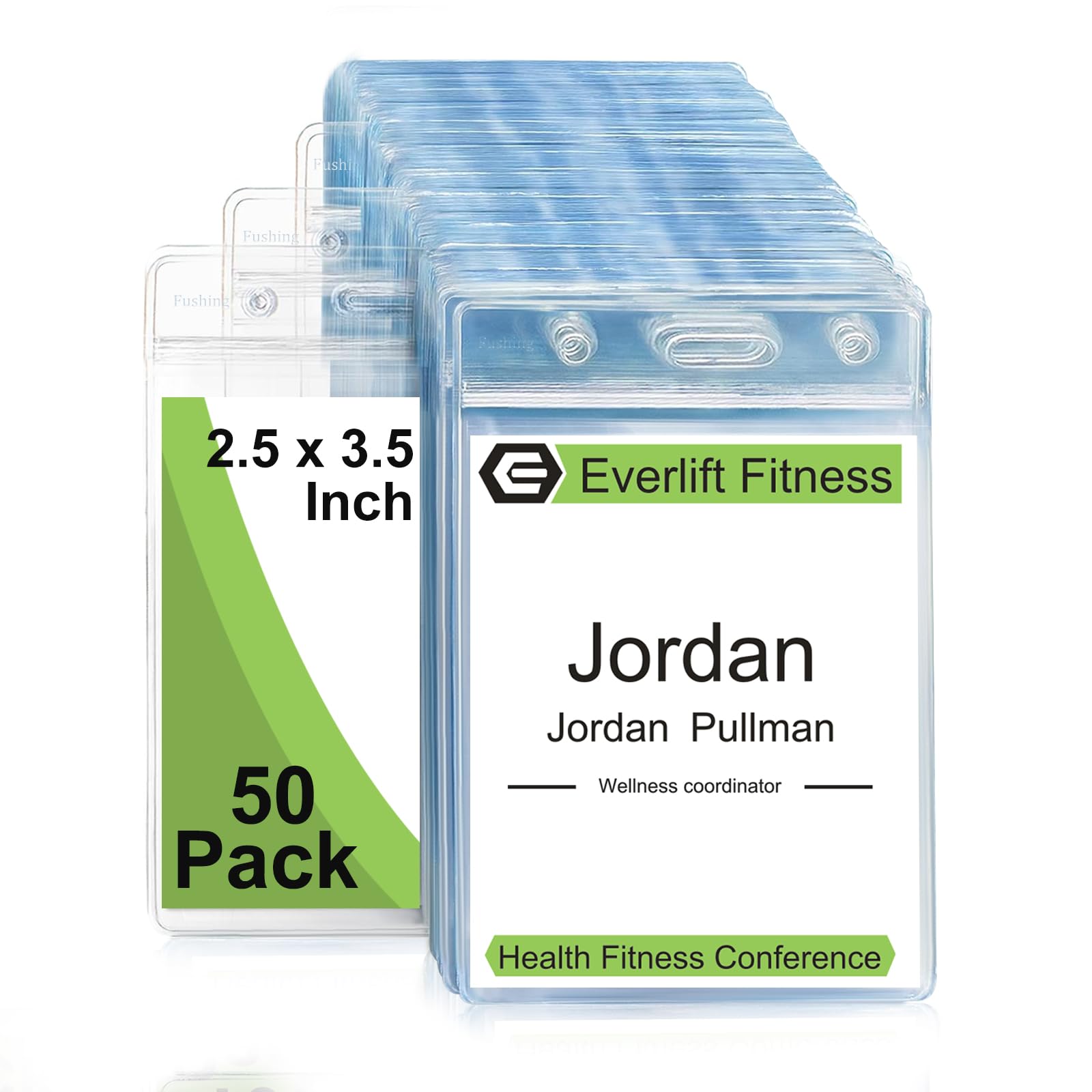 Fushing Pack of 50 Clear Plastic Vertical Badge Holders, Name Tag Holders, Card Holders (Medium)