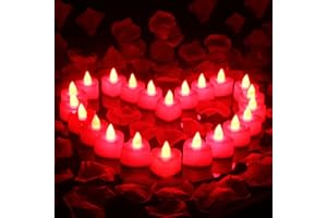 MAIAGO 1000 Pieces Artificial Rose Petals with 24 Packs Heart Shape LED Candle Flameless, Romantic Love LED Tealights for Rom