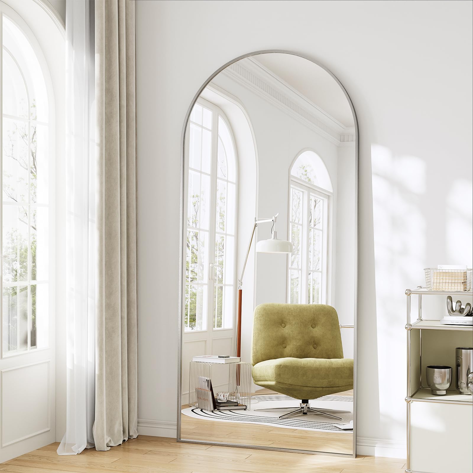 Photo 1 of WISSMIELS Mirror Full Length, 28"x71" Large Arched Floor Full Length Mirror with Stand, Room Decor Big Full Body Floor Mirror with HD Tempered Glass Aluminum Frame for Bedroom Living Room, Silver