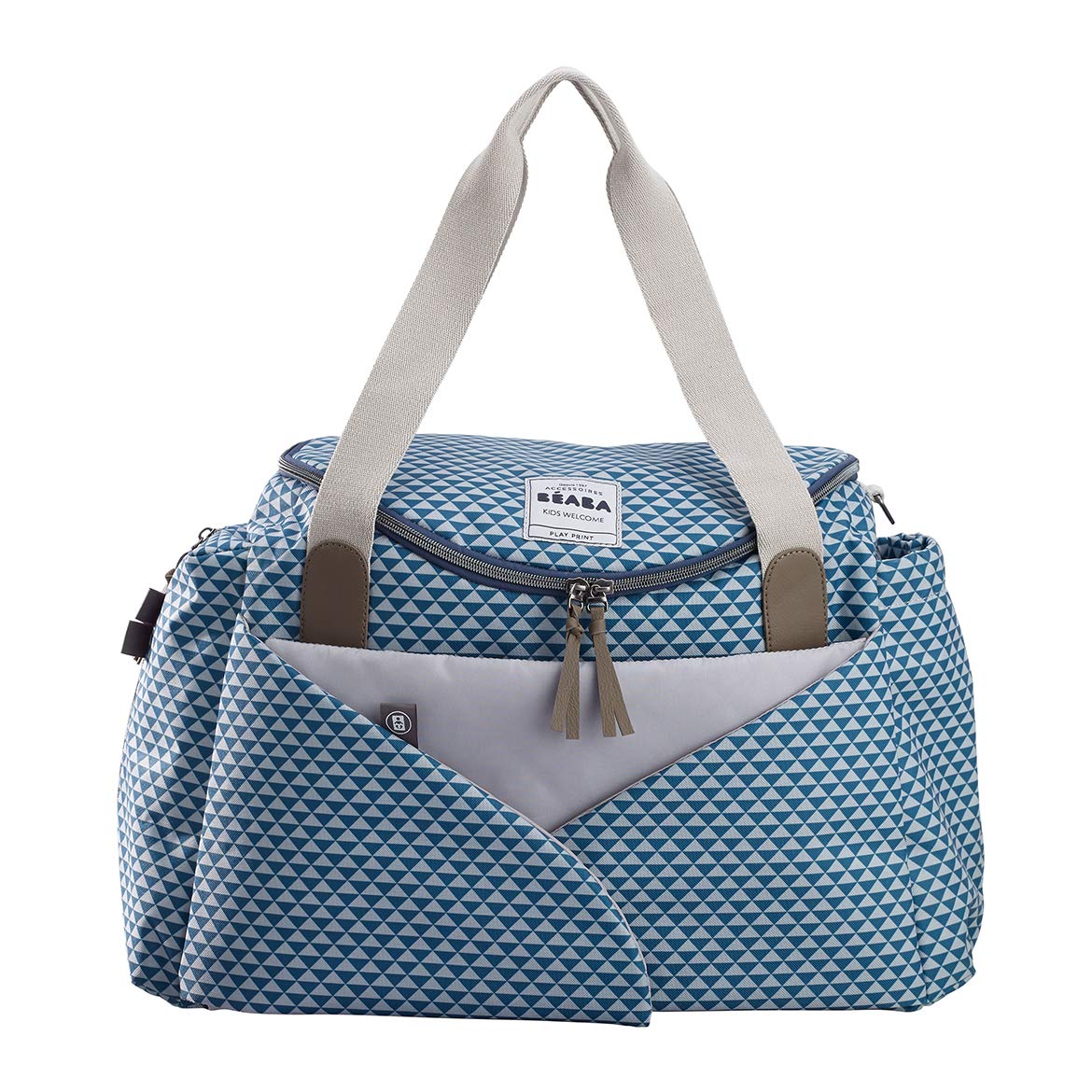 Béaba - Sydney II - Baby Changing Bag - Diaper Bag for Babies and Newborn - Large Capacity - Baby Changing Mat - Isothermal Lunch Pouch - Buggy Attachment System - Print Blue