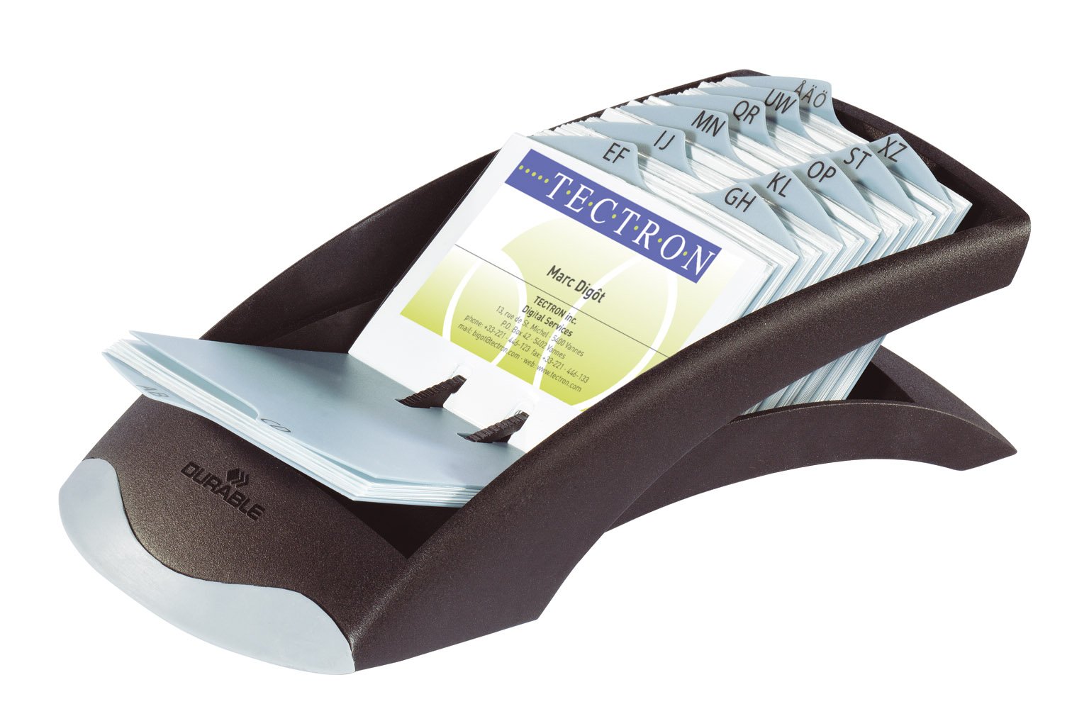 Durable Visifix Desktop Business Card Holder | Includes 100 Pockets for Holding 200 Cards | Includes A-Z Index | Made fromPlastic,Black