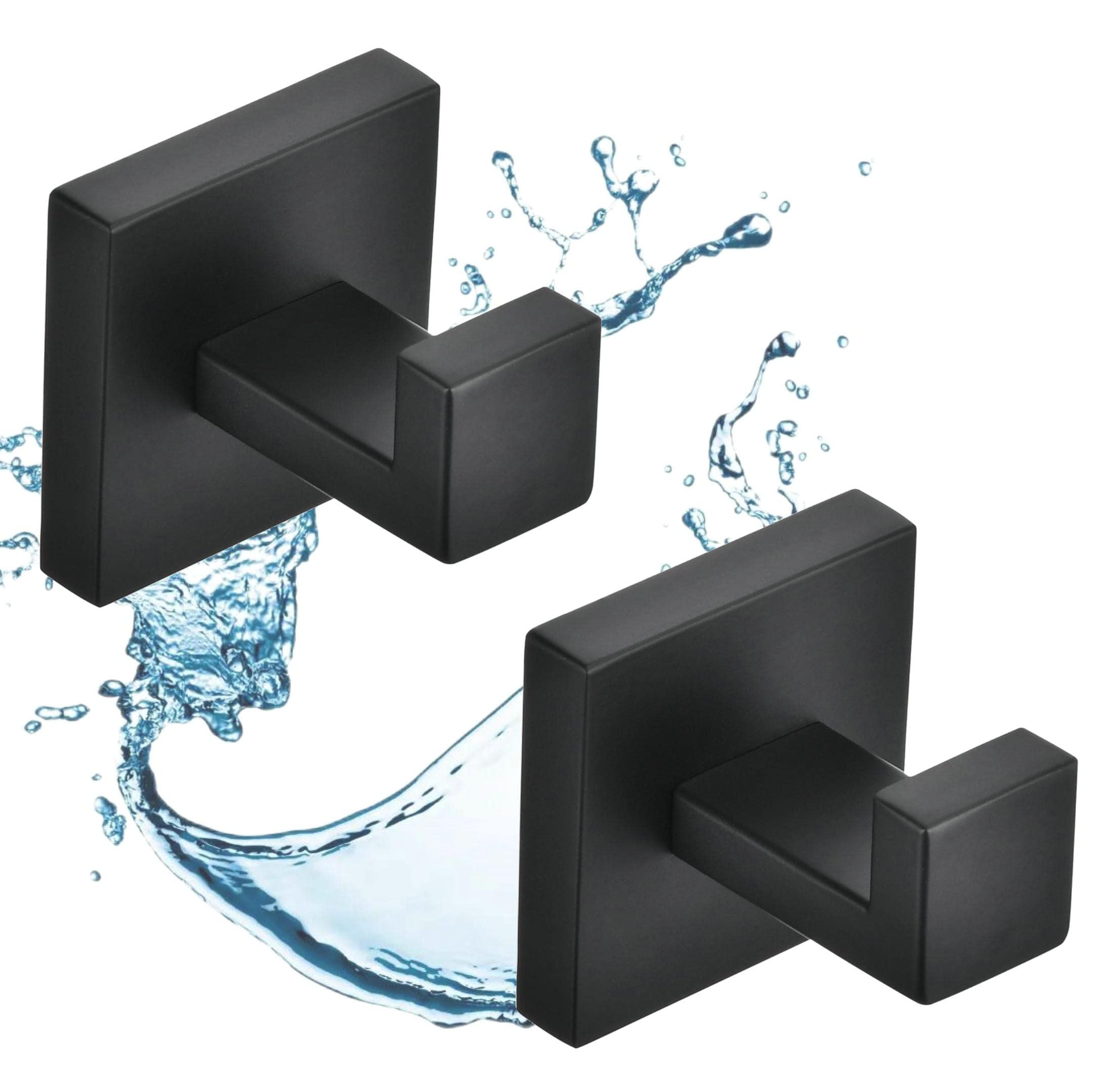 SHUNLI Towel Hooks Matte Black, Wall Mounted Wall Hook Coat Hooks, Heavy Duty Bathroom Hooks Door Hanger, SUS304 Stainless Steel, Modern Square Style (2 Pack)