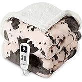 blunique Cow Print Heated Throw Blanket Electric Blanket-Heating Blanket Throw with 10 Heat Levels & 10 Hours Auto-Off, Cozy Soft Fleece Sherpa, Washable, 50 x 60 Inches Cow Print Light Coral