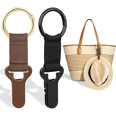 Niveaya Hat Clip for Travel on Bag - 2 Pack, Vacation Beach Cruise Essentials Accessory for Travel Handbag Backpack Luggage, Securely Hold to Keep Hat Shaped, Black+Brown