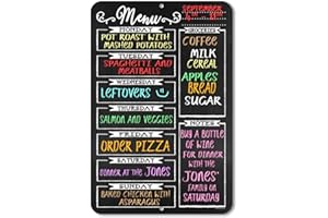 HONEY DEW GIFTS Chalkboard Style Weekly Food Menu Board for Kitchen, 12 inch by 18 inch Tin Sign Durable, Easy Hanging on Wall Dinner, Daily Chalk Menu Board for Kitchen