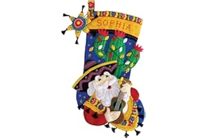 MERRYSTOCKINGS Feliz Navidad 18" Felt Christmas Stocking Kit, Sequins, Beads, Embellishments, Applique, Truly DIY.