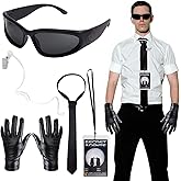 Kyson Agent Costume Secret Service Spy FBI Halloween Accessories Kit 5 Pcs Sunglasses Tie Badge Gloves Earpiece for Cosplay