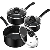 MICHELANGELO Nonstick Saucepan with Lid, Ceramic Sauce Pan Sets, Easy to Clean Sauce Pans, Multi-Purpose Cooking Pots, 1QT & 2QT & 3QT, Black