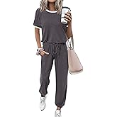 MASCOMODA Womens 2 Piece Outfits 2026 Summer Tracksuit Sets Short Sleeve Tops Travel Long Pants Jogger Lounge Set