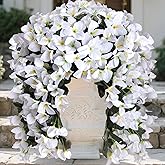 BSMYBO Bougainvillea Artificial Hanging Flowers Plants for Outdoors UV Resistant Faux Trailing Hanging Vine Outdoor Hanging Plants for Front Porch, Balcony, Patio, Outdoor Planter (White-2PCS)