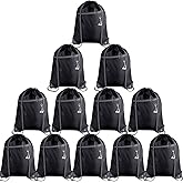 KUUQA 12Pcs Drawstring Backpack Bags Bulk with Zipper Pocket and Headphone Hole(Black)