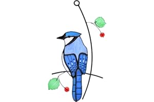 Lolitarcrafts Blue Jay Modern Stained Glass Window Hangings Blue Birds Suncathers for Window