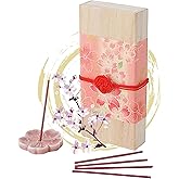 Hasegawa Japanese Sakura Incense Set – 2 Varieties, 30 Sticks, Paulownia Box with Plum Blossom Mizuhiki Decoration 結び香 桜