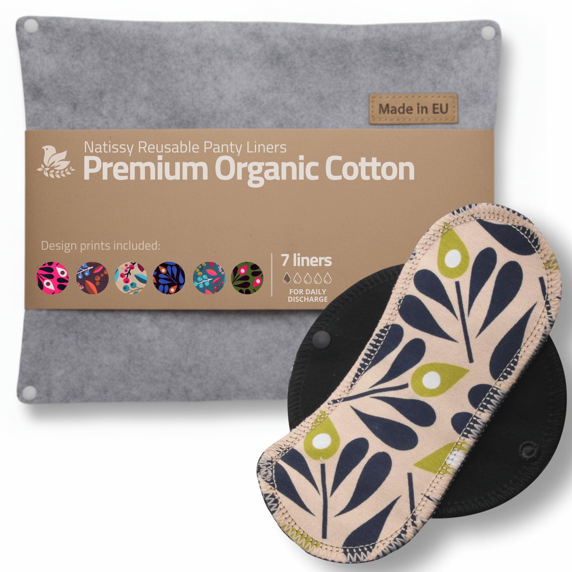 Made in EU - Ultra-Soft Reusable Panty Liners (Small, 7-Pack) – High-Temp Washable Cloth Panty Liners for Women & Teens – Breathable Organic Cotton Keeps You Fresh & Dry for Vaginal Daily Discharge