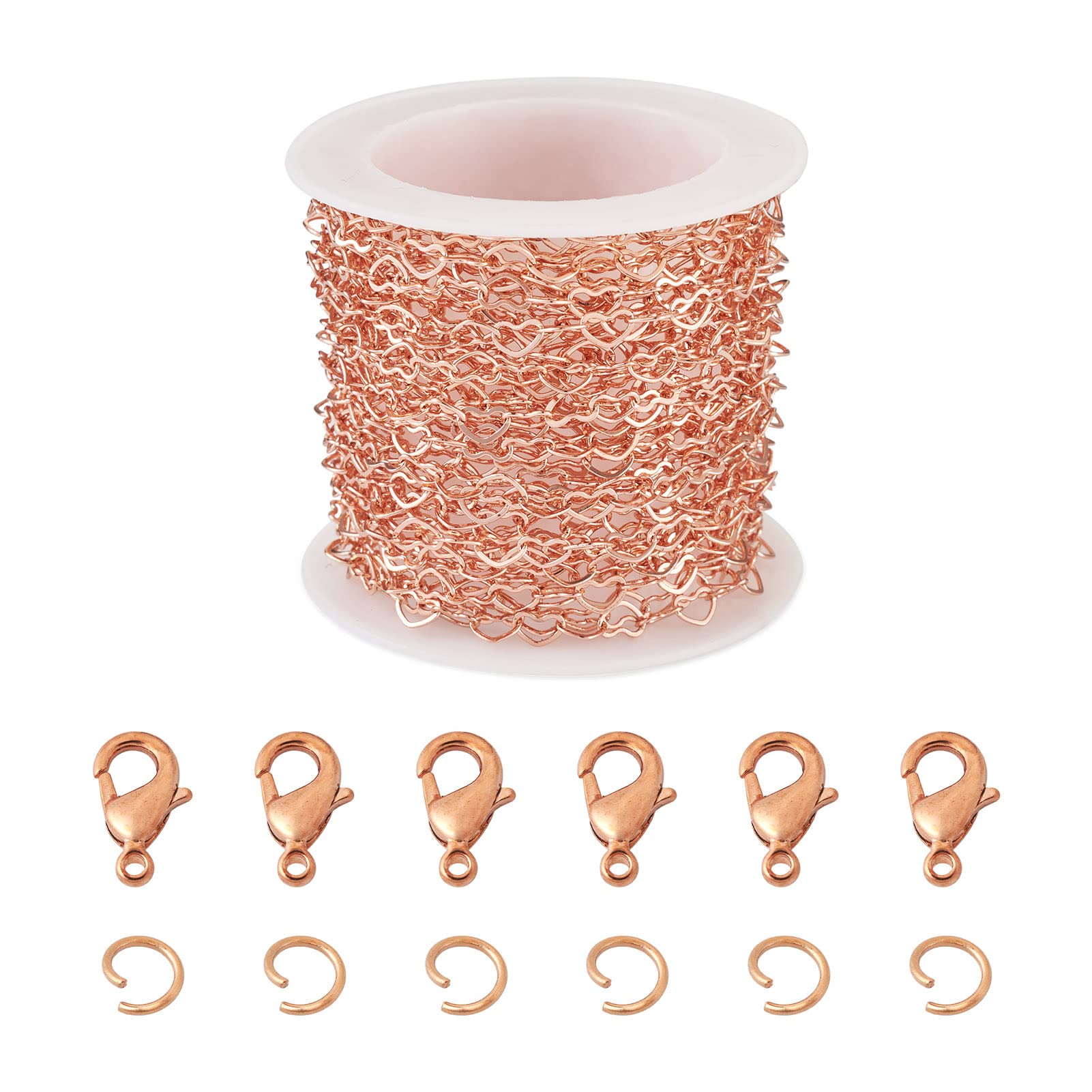 PandaHall 5m Brass Heart Link Chain Rose Gold Plated Soldered Heart Cable Chain with Jump Ring Lobster Clasps for Men Women Necklace Jewelry Making