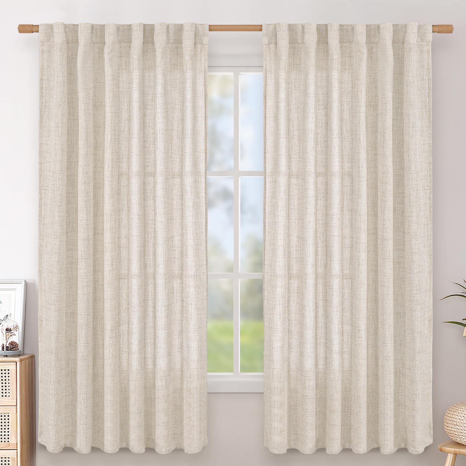 Photo 1 of BGment Linen Curtains 63 Inch Length 2 Panels for Living Room - Semi Sheer Drapes Light Filtering Window Treatments with Rod Pocket Back Tab Lightweight for Bedroom, 52 X 63 Inch