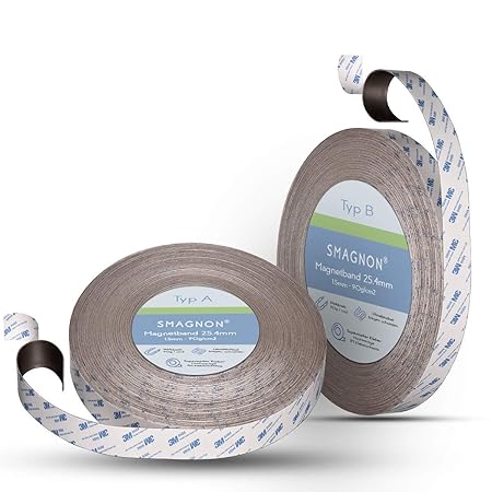 Smagtron Magnetband mit 3M Kleber Kleberücken selbstklebend 25,4mm + GRATIS Herz - Magnetklebeband Kombi Typ A + Typ B