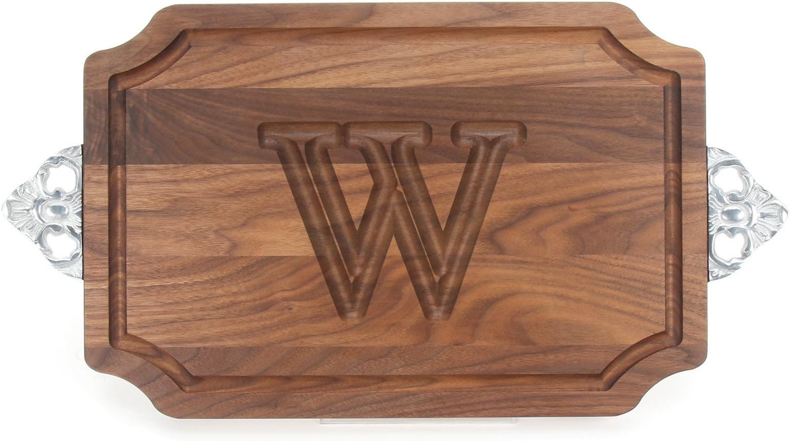 BigWood Boards W310-SC-W Cutting Board with Handle, Personalized Cutting Board, Large Cheese Board, Walnut Wood Serving Tray with Handle,"W"
