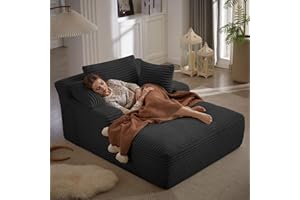 HANXIN 67 Inch Oversized Chaise Lounge Chair Indoor, Corduroy Upholstered Boneless Sofa Bed, Deep Seat Sleeper Couch Reading Chairs, Cloud Sofas Couches for Living Room, No Assembly Required (Black)