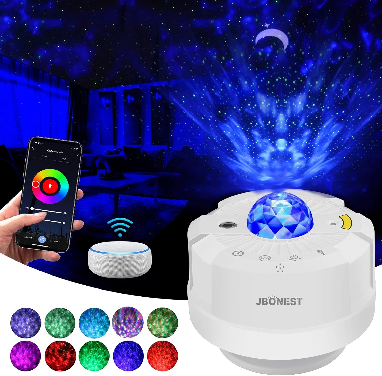 Galaxy Star Projector,Smart Night Light Projector,Nebula Cloud/Ocean Wave,Auto Timer,Sound Control,Manual & Wi-Fi Mode,for Kids Bedroom,Home Theater Lighting,Work with Alexa & Google Assistant