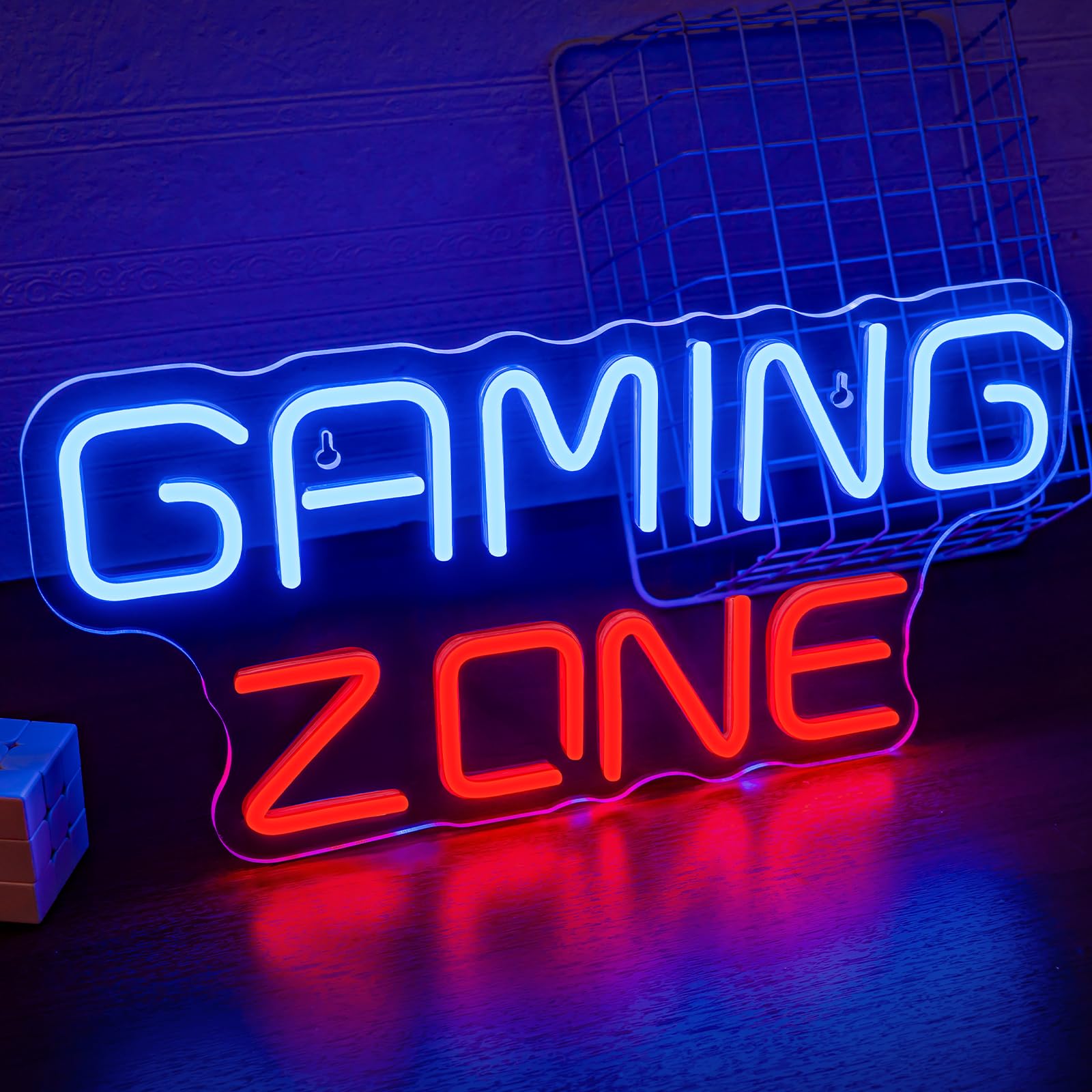 SIGNSHIP Gaming Zone Neon Sign, Red Blue Game Zone Neon Light Sign, USB Letter Game Neon Light for Game Room, Decorative Words Wall Led sign for Bedroom Bar Gaming Room Gift for Gamer — image 1
