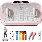 ENOWPO Vibration Plate Exercise Machine, Vibrating Fitness Platform Whole Body Shake Board Workout Equipment Fat Burner Vibrate Stand with Bluetooth Resistance Bands for Women Men Home Sport Gym-Pink