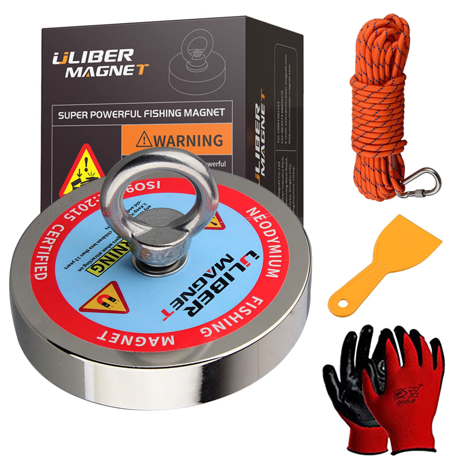 ULIBERMAG 600kg Magnetic Fishing Kit,Strong N52 Neodymium Magnet with 15m Durable Rope, Magnet for Retrieving Treasures from Rivers