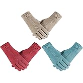 OZRTV 3 Pairs Women's Winter Knit Gloves Touchscreen Cold Weather Gloves Fleece Lined Gloves for Women