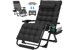 ZENPETIO 29In XL Zero Gravity Chair w/Cushion, Zero Gravity Recliner Lounge Chair for Indoor and Outdoor, Reclining Camping Chair for Lawn, Anti Gravity Chair with Cup Holder and Footrest, 440LBS