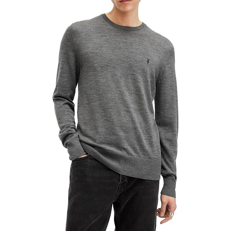 AllSaints Men's Kilburn Mock Neck Sweater, Cinder Black Marl at
