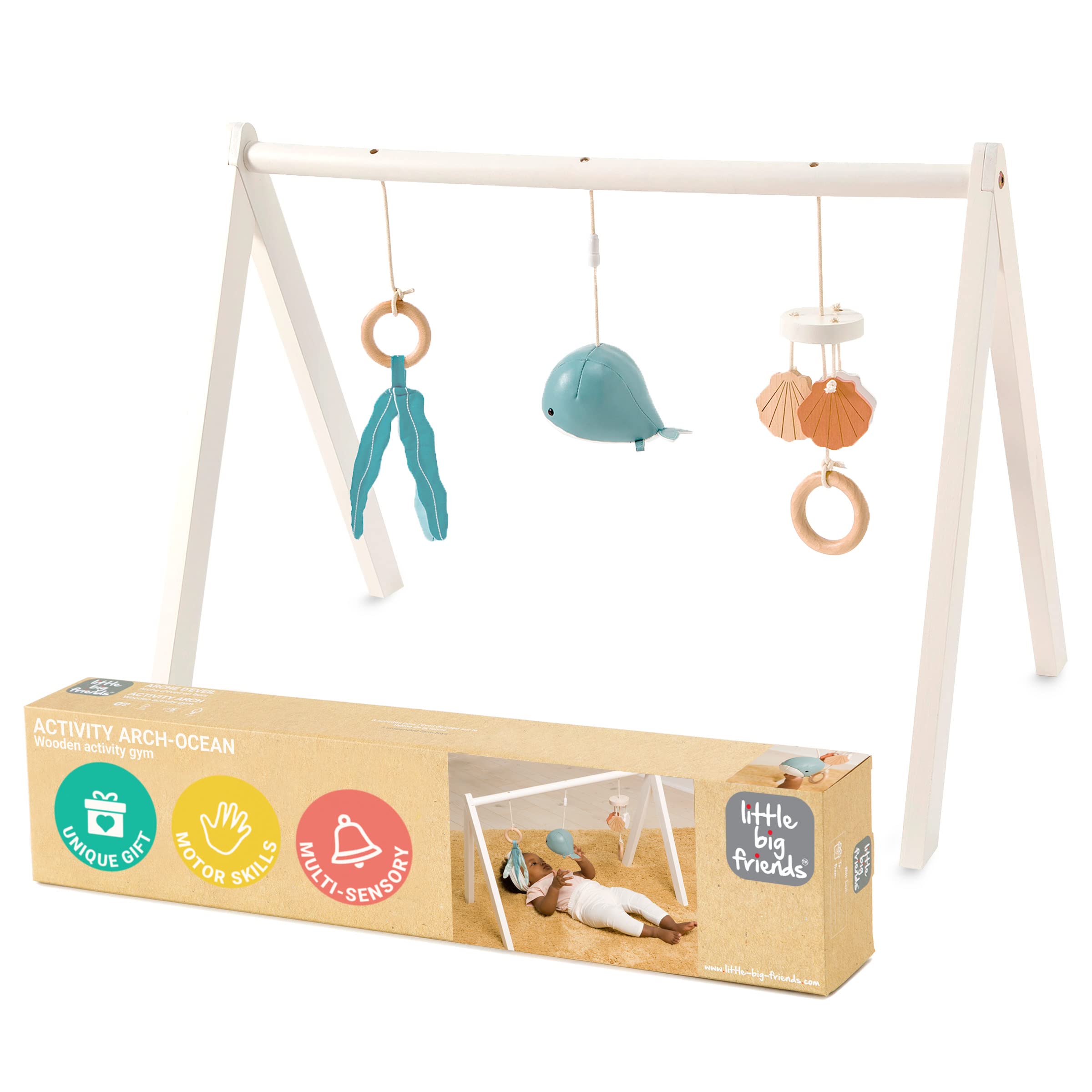 Little Big Friends Wooden Activity Gym | Montessori Toy Encourages Early Motor Skills | Ocean