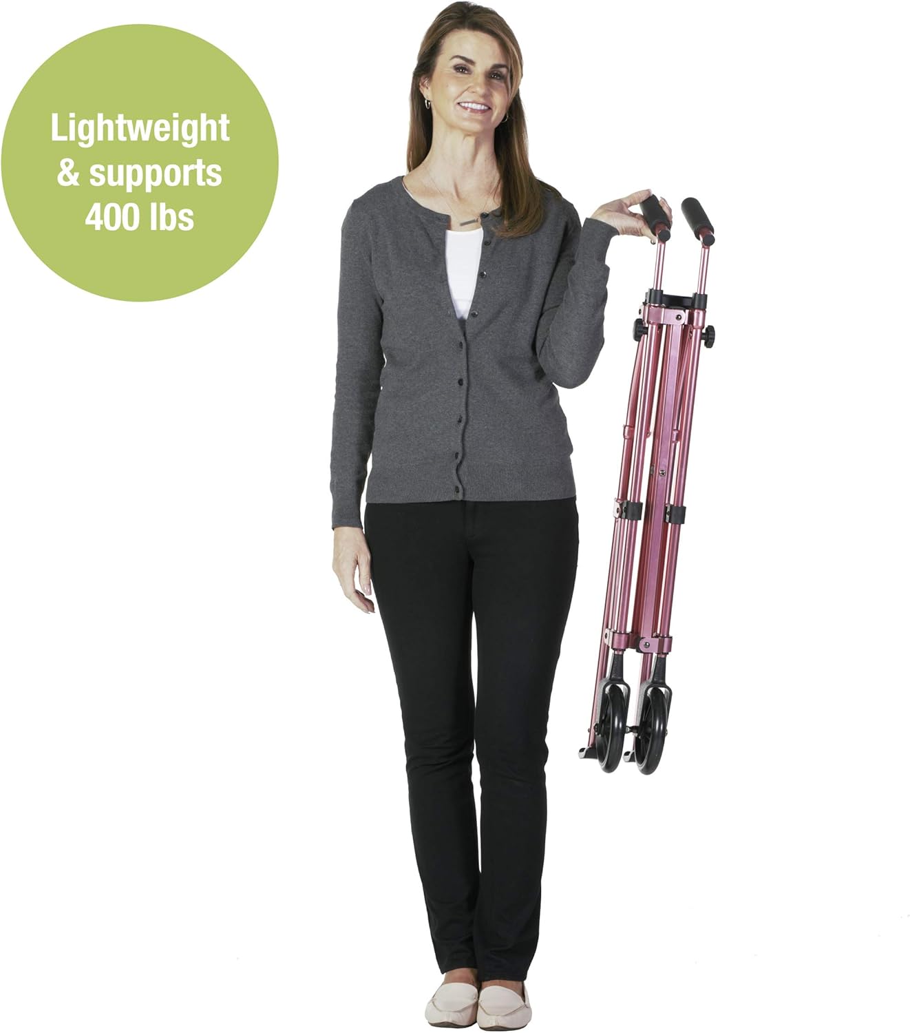 Able Life Space Saver Walker, Lightweight Folding 2 Wheel Rolling Walker for Seniors with Fixed Wheels, Regal Rose: Health & Personal Care