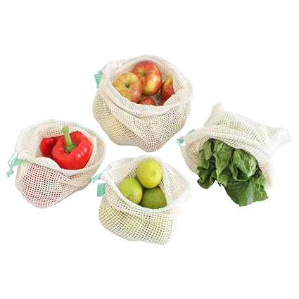 Earthtopia 4er Set Obst- und Gemüsenetze aus Bio-Baumwolle | Fair gehandelt und Wiederverwendbar | Gemüsebeutel Obstbeutel Ei